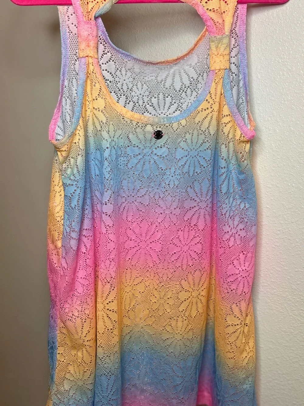 Justice Girls Rainbow Floral Lace Swim Coverup - Pink Blue Yellow